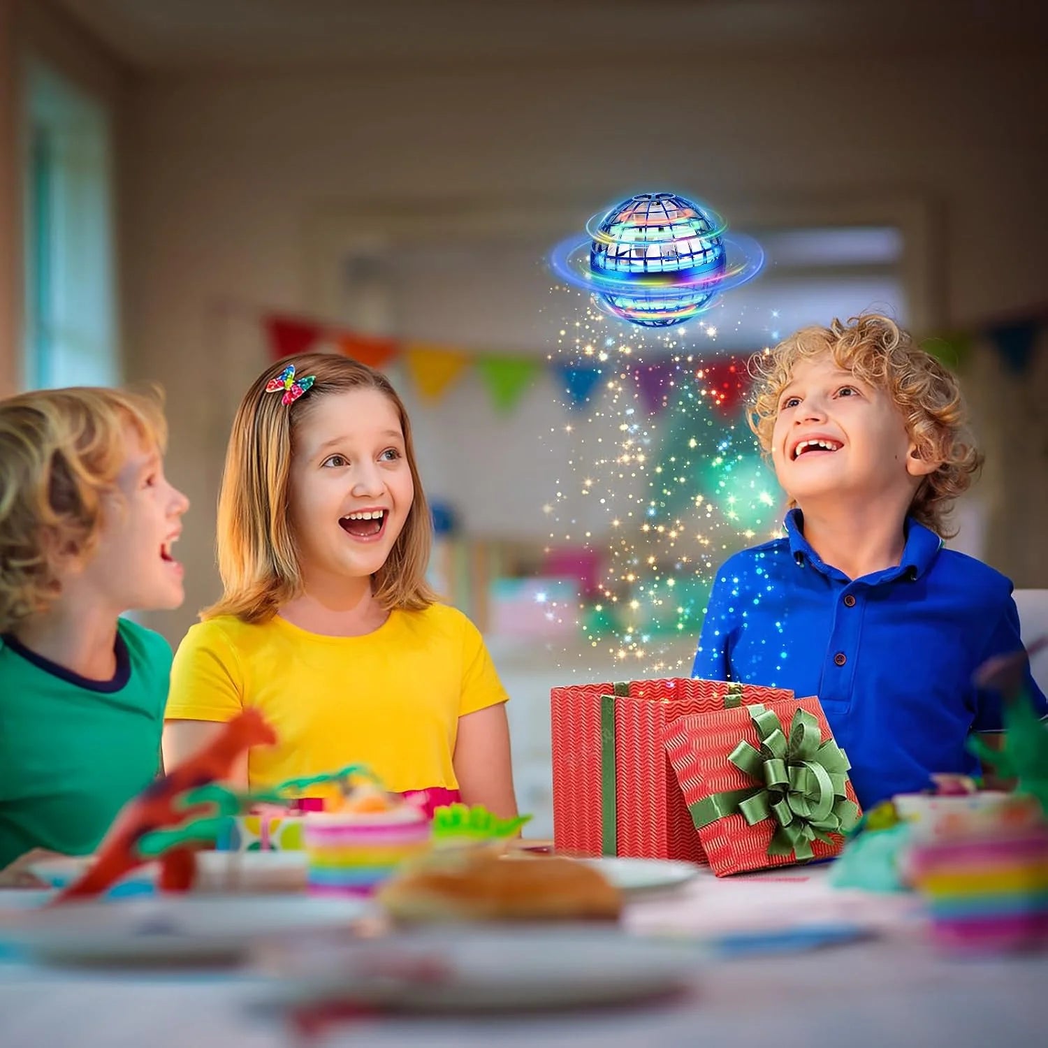 Flying Orb Ball Toys Hover Ball DIY Globe Shape Magic Controller Mini Drone Floating Toy 360°Rotating Boomerang Ball,Built-In RGB Led Lights Spinner Toys for Kids Adults Outdoor Indoor Gift(Blue)