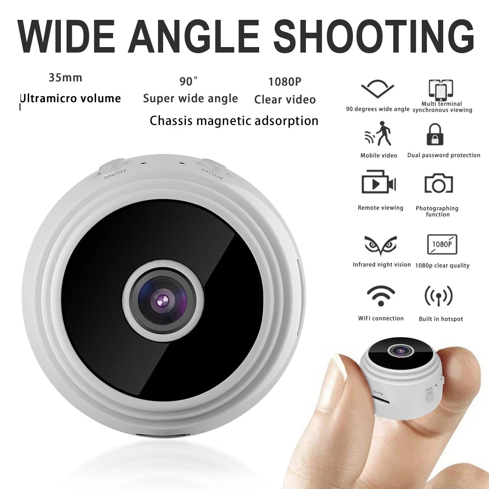 Mini Camera Wireless HD 1080P Security Cam Night Vision Motion Detects with 360° Adjust
