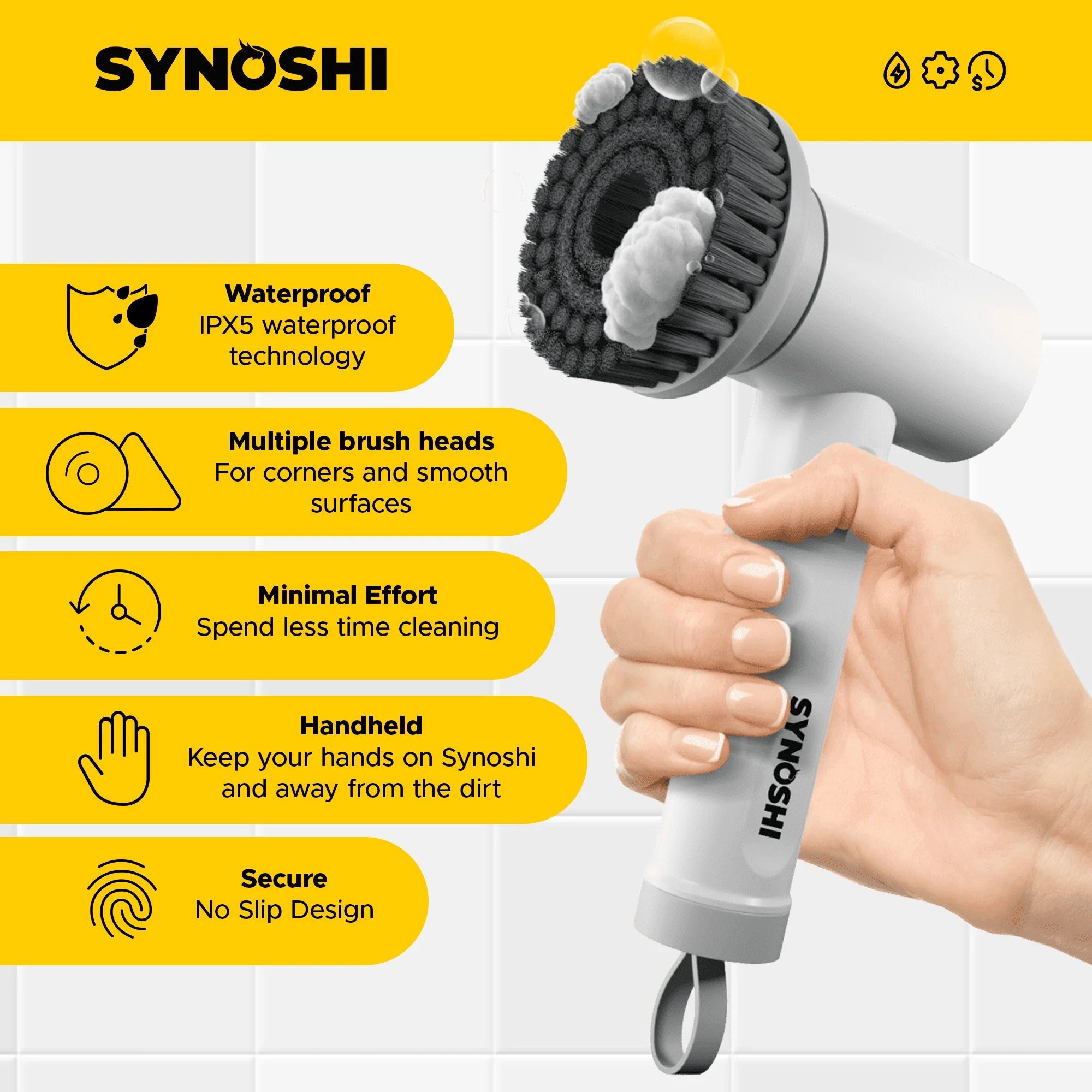 ® Electric Scrubber with 3 Replaceable Brush Heads, Cordless Waterproof Spin Power Cleaner