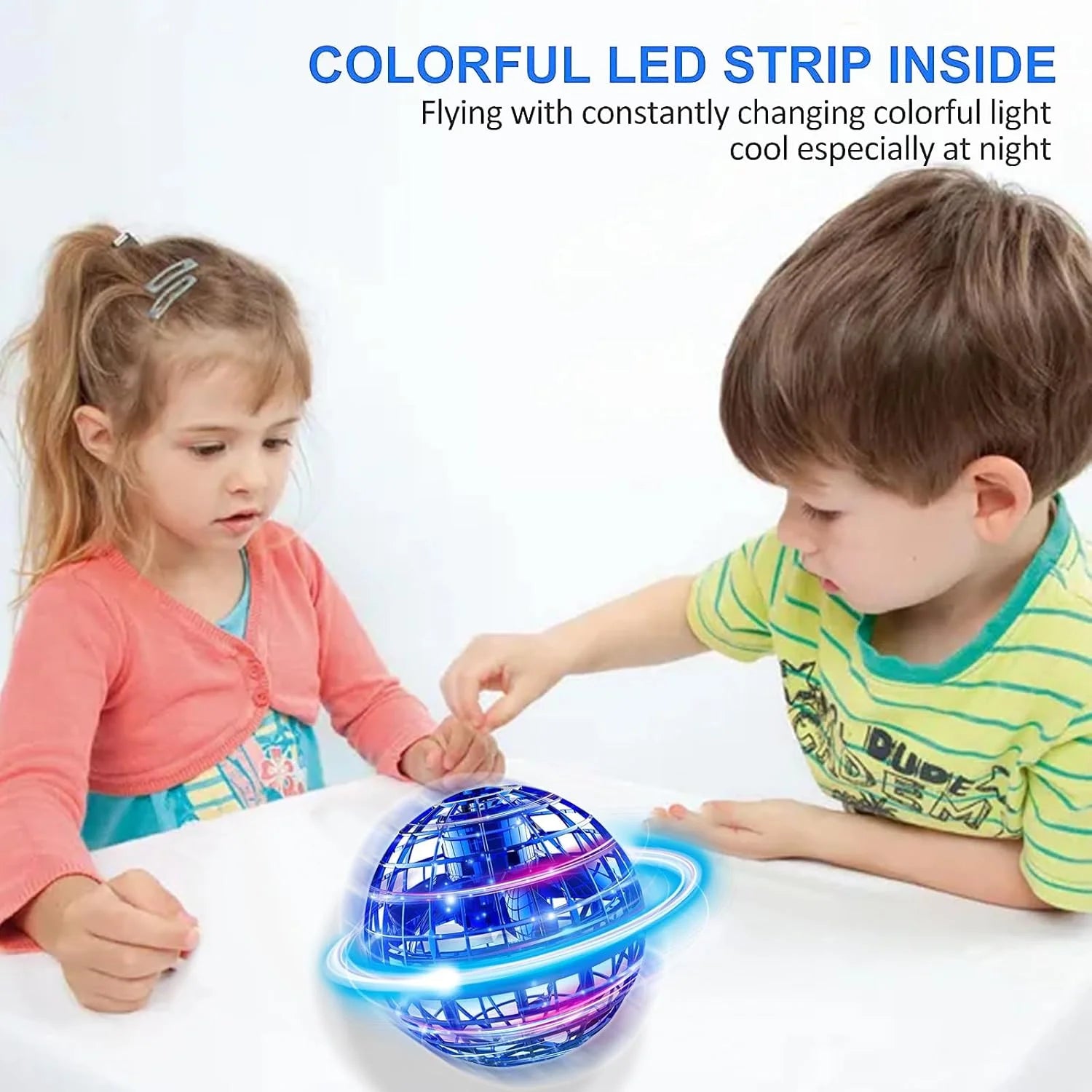 Flying Orb Ball Toys Hover Ball DIY Globe Shape Magic Controller Mini Drone Floating Toy 360°Rotating Boomerang Ball,Built-In RGB Led Lights Spinner Toys for Kids Adults Outdoor Indoor Gift(Blue)