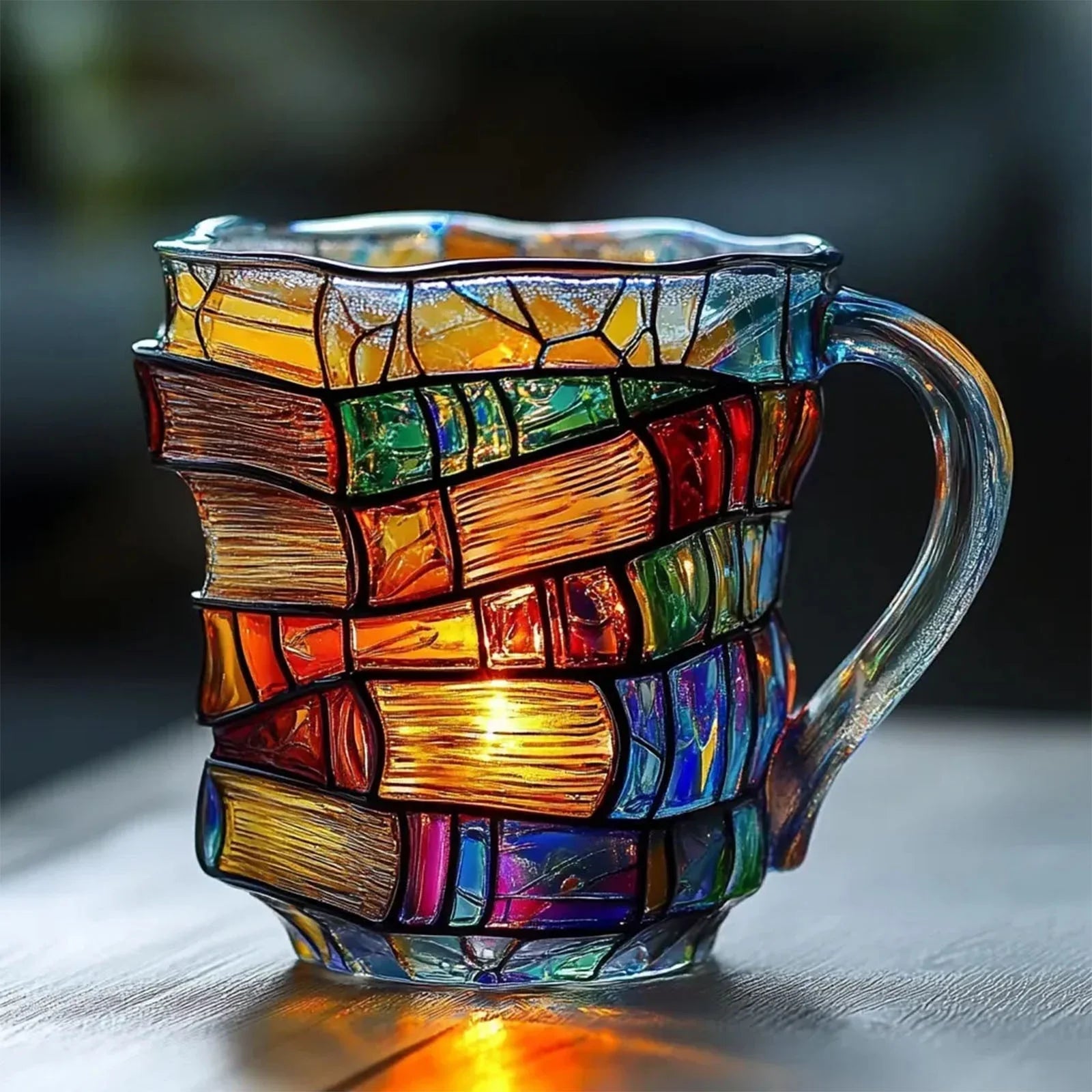 On Clearance ,Stackable Handmade Coffee Mugs,11Oz Novelty Unique 3D Painted Books Stack Morning Coffee Mug,Collection Gifts for Literature Lovers Readers Librarians Writers(#B)