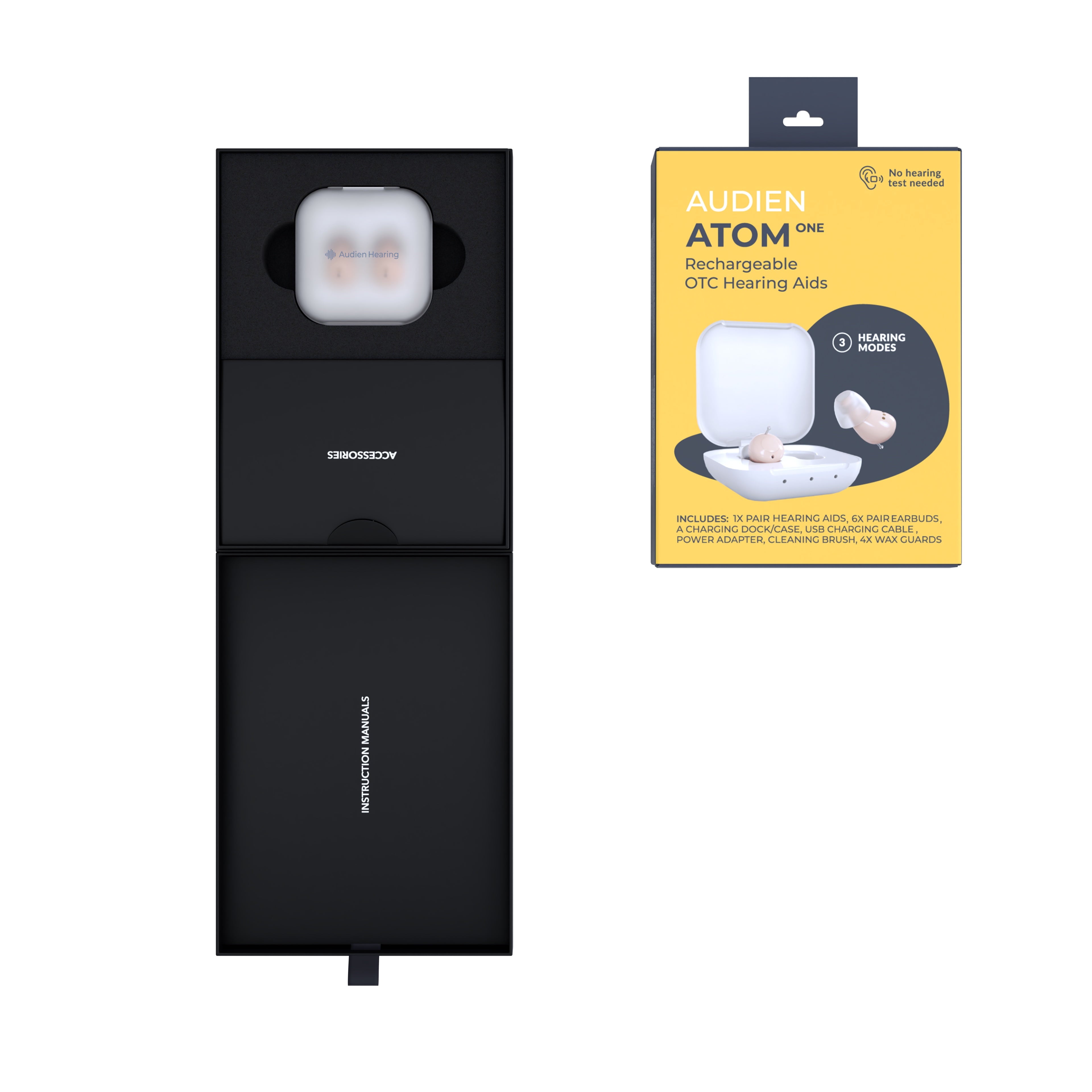 Audien Atom One Over-The-Counter (OTC) In-The-Ear Rechargeable Hearing Aids, Universal Fit, 1 Pair