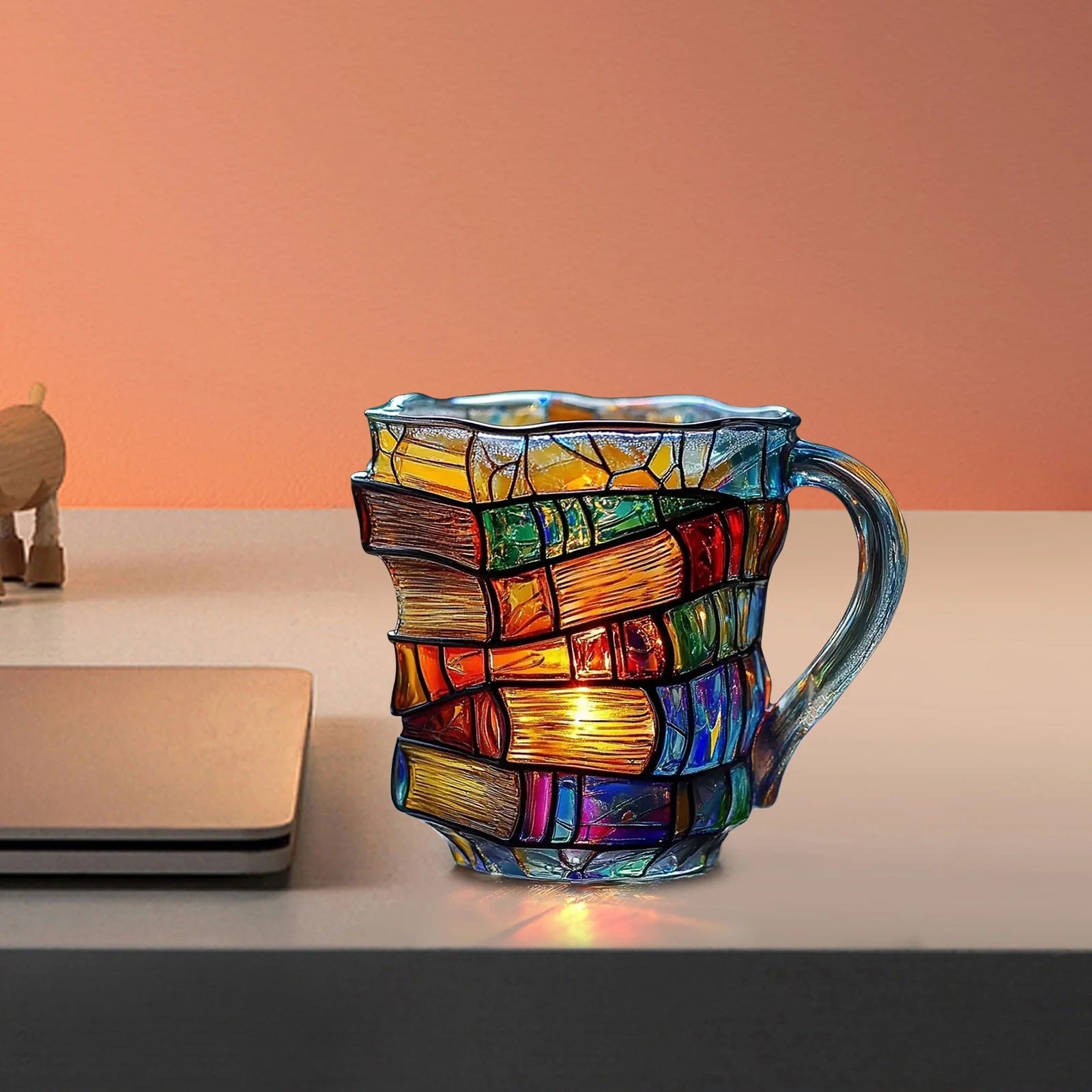 On Clearance ,Stackable Handmade Coffee Mugs,11Oz Novelty Unique 3D Painted Books Stack Morning Coffee Mug,Collection Gifts for Literature Lovers Readers Librarians Writers(#B)