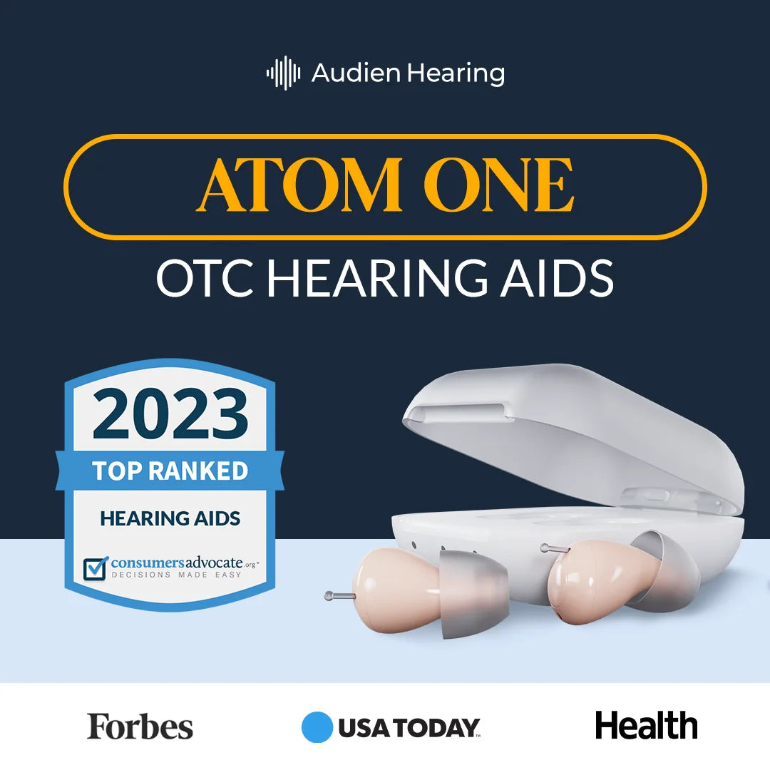 Audien Atom One Over-The-Counter (OTC) In-The-Ear Rechargeable Hearing Aids, Universal Fit, 1 Pair