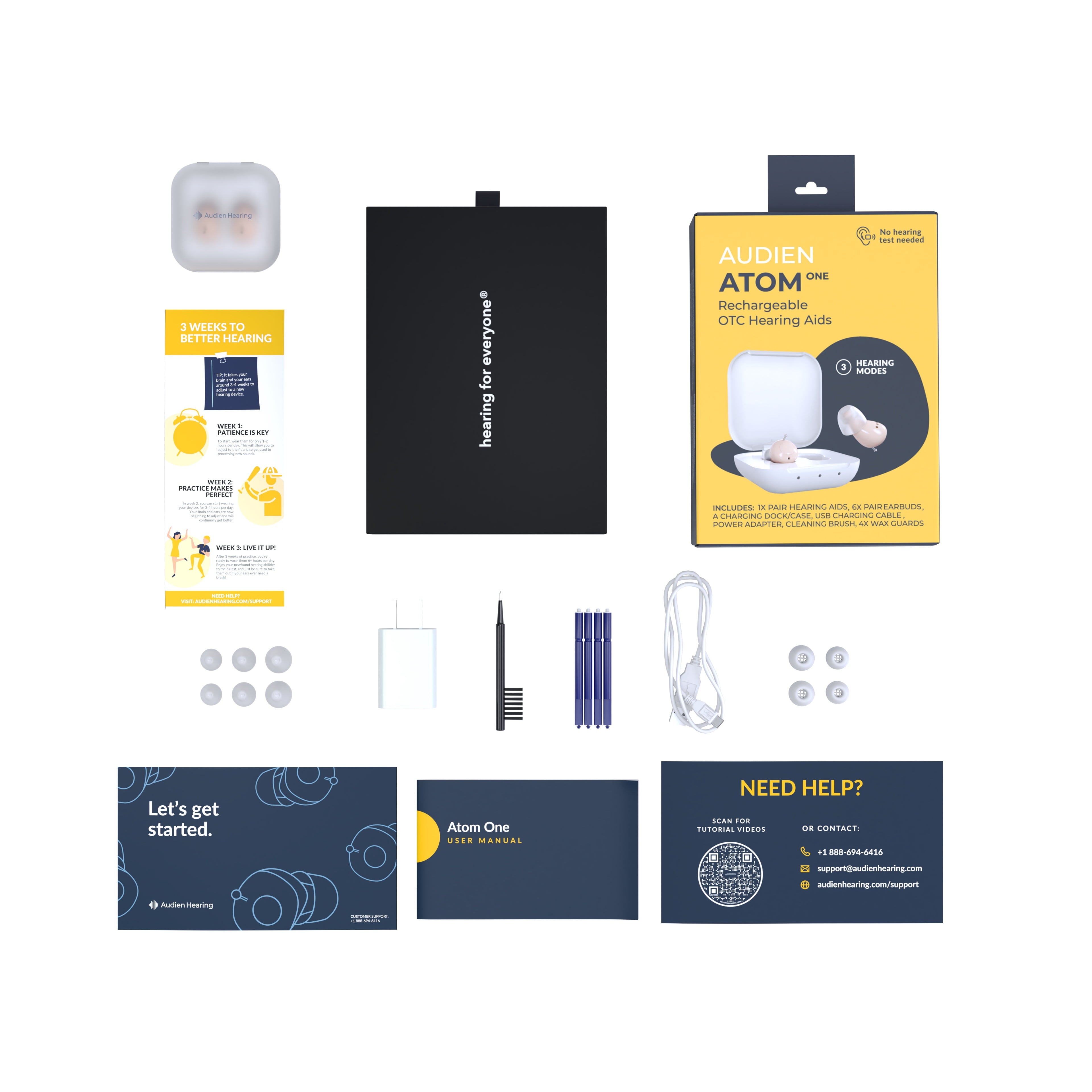 Audien Atom One Over-The-Counter (OTC) In-The-Ear Rechargeable Hearing Aids, Universal Fit, 1 Pair