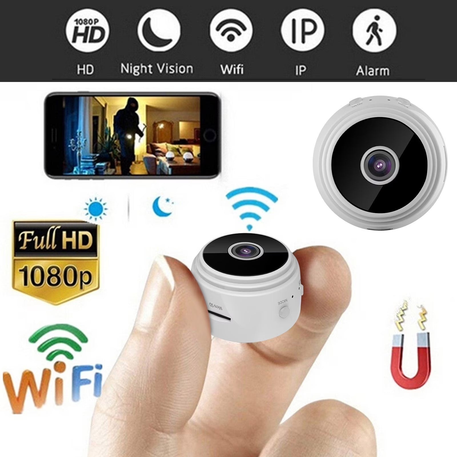 Mini Camera Wireless HD 1080P Security Cam Night Vision Motion Detects with 360° Adjust