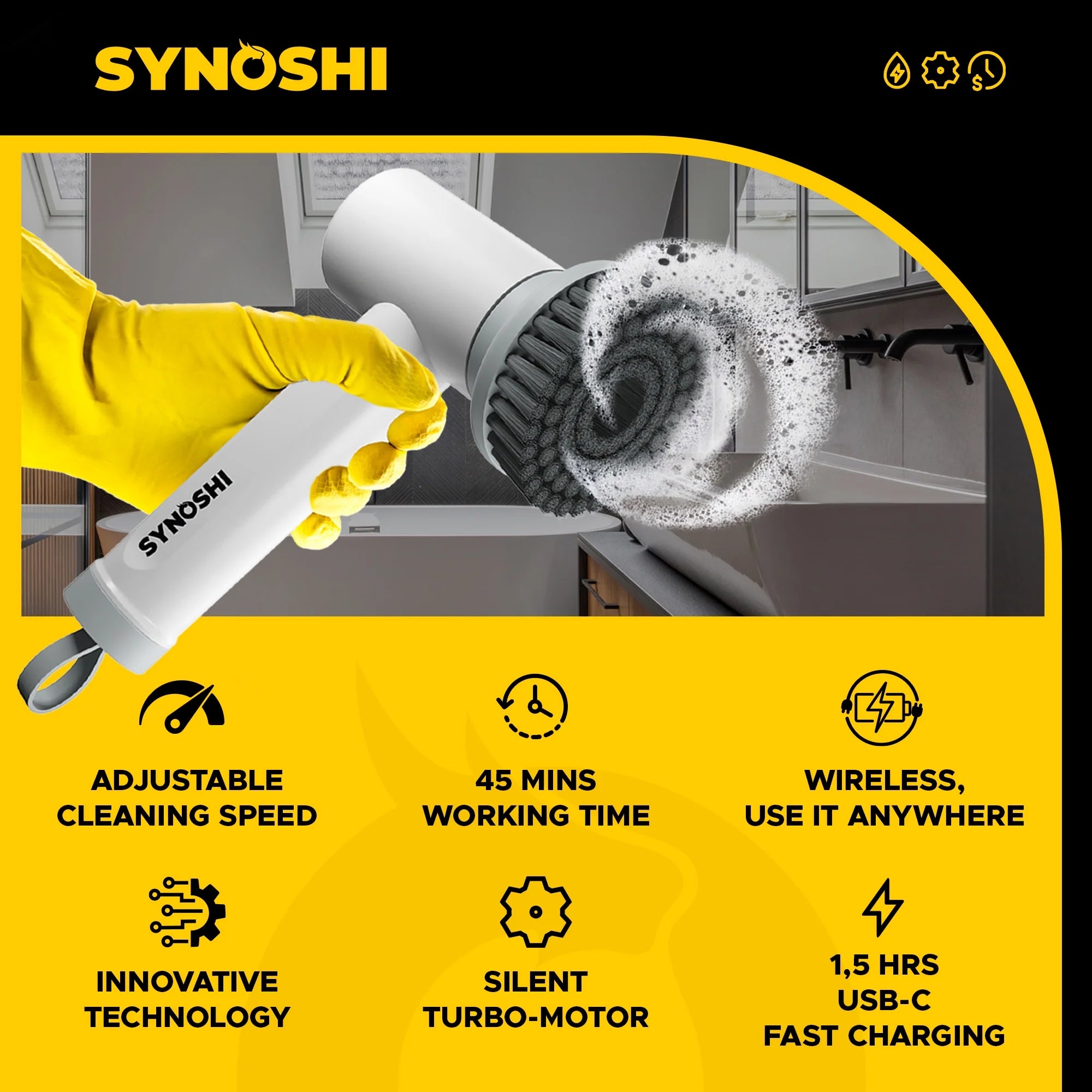 ® Electric Scrubber with 3 Replaceable Brush Heads, Cordless Waterproof Spin Power Cleaner