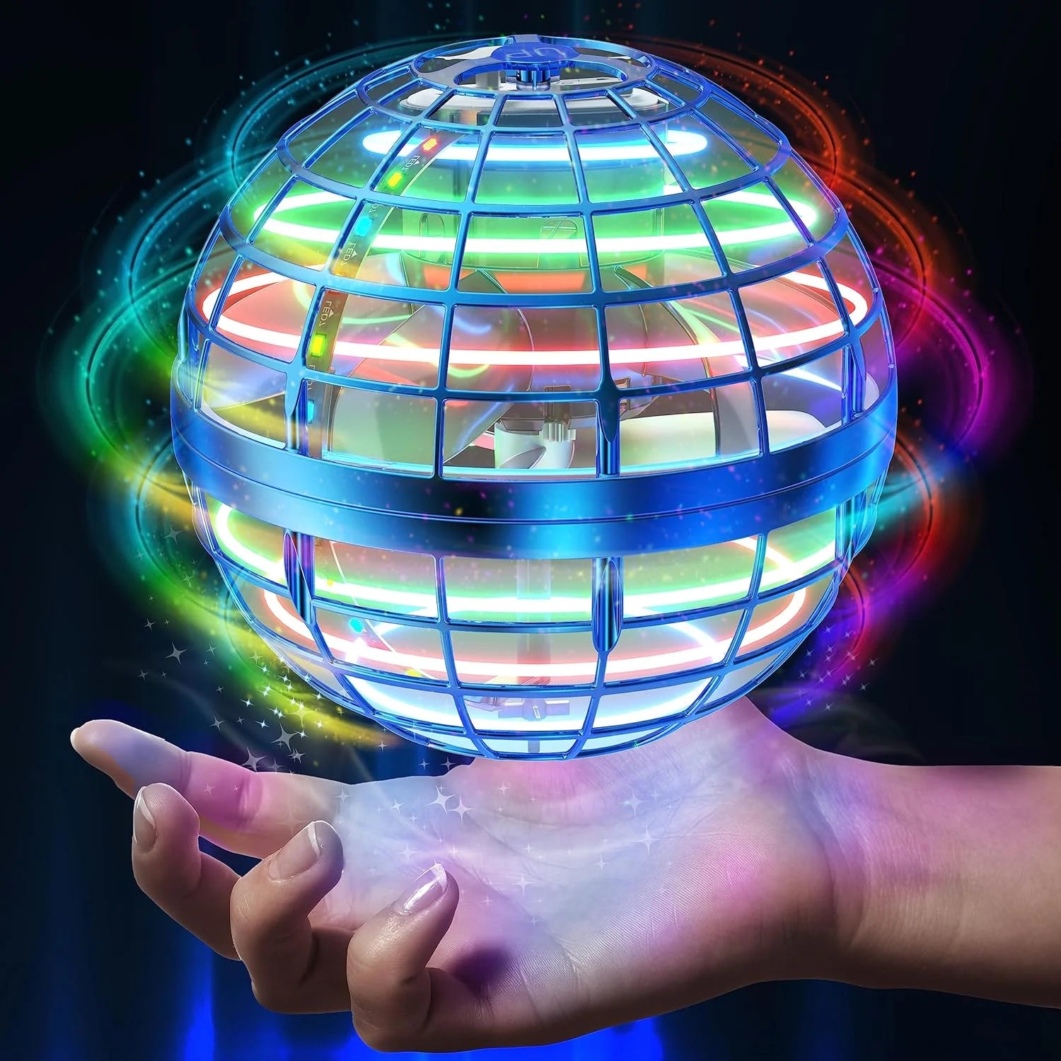 Flying Orb Ball Toys Hover Ball DIY Globe Shape Magic Controller Mini Drone Floating Toy 360°Rotating Boomerang Ball,Built-In RGB Led Lights Spinner Toys for Kids Adults Outdoor Indoor Gift(Blue)