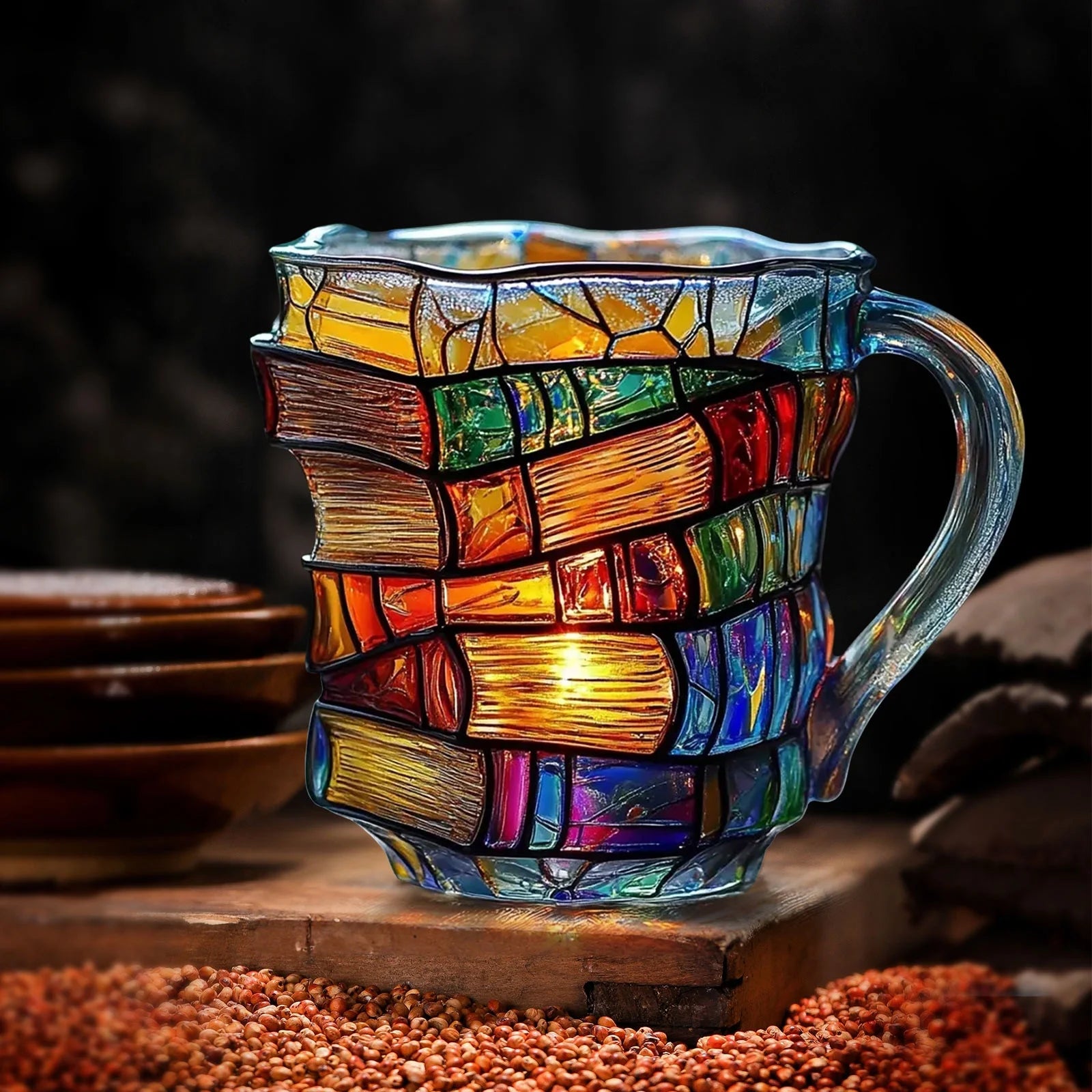 On Clearance ,Stackable Handmade Coffee Mugs,11Oz Novelty Unique 3D Painted Books Stack Morning Coffee Mug,Collection Gifts for Literature Lovers Readers Librarians Writers(#B)