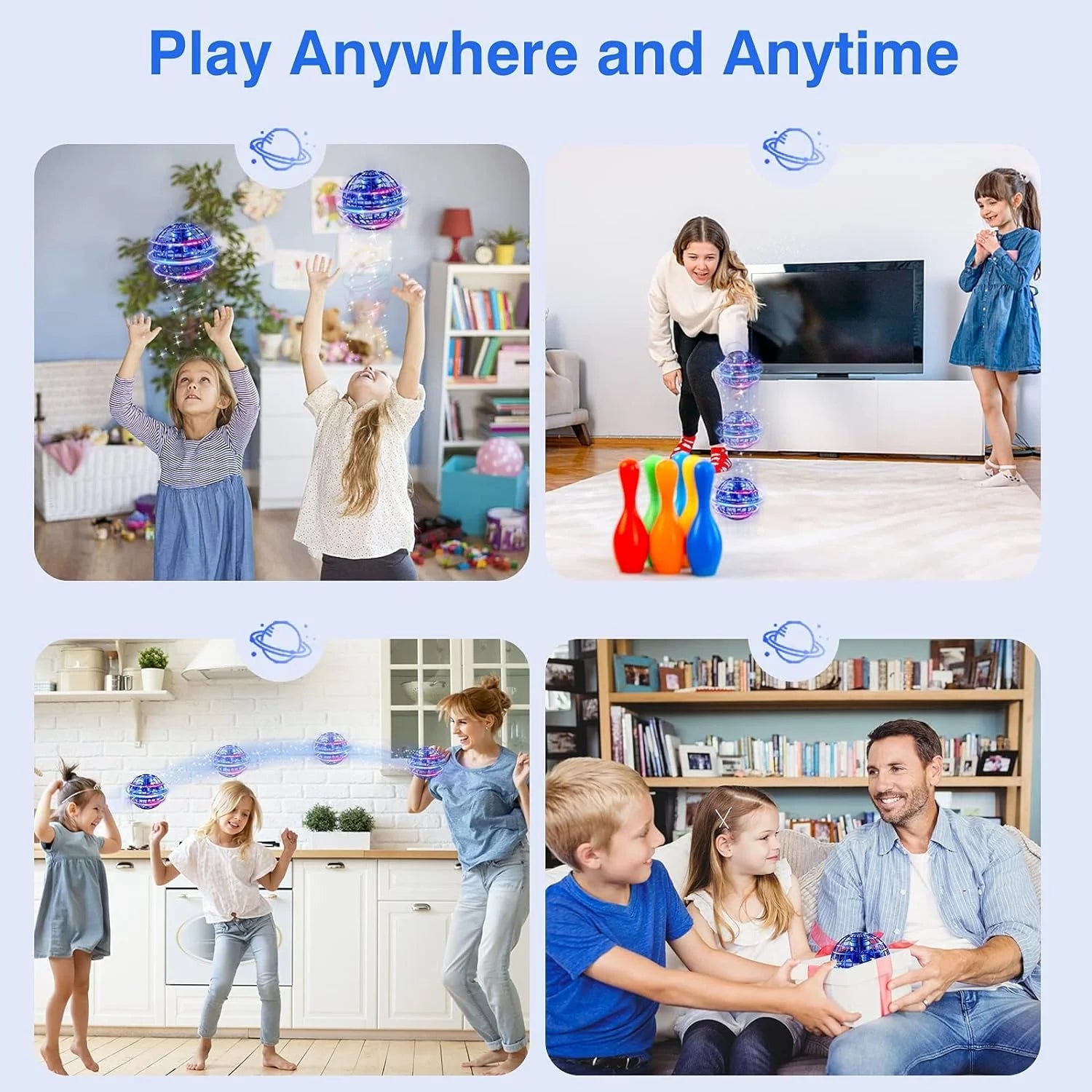 Flying Orb Ball Toys Hover Ball DIY Globe Shape Magic Controller Mini Drone Floating Toy 360°Rotating Boomerang Ball,Built-In RGB Led Lights Spinner Toys for Kids Adults Outdoor Indoor Gift(Blue)