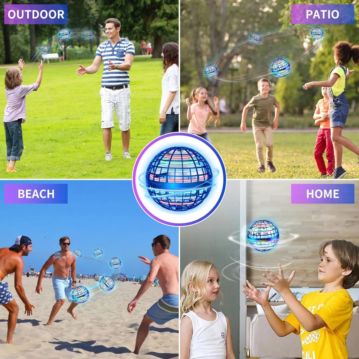 Flying Orb Ball Toys Hover Ball DIY Globe Shape Magic Controller Mini Drone Floating Toy 360°Rotating Boomerang Ball,Built-In RGB Led Lights Spinner Toys for Kids Adults Outdoor Indoor Gift(Blue)