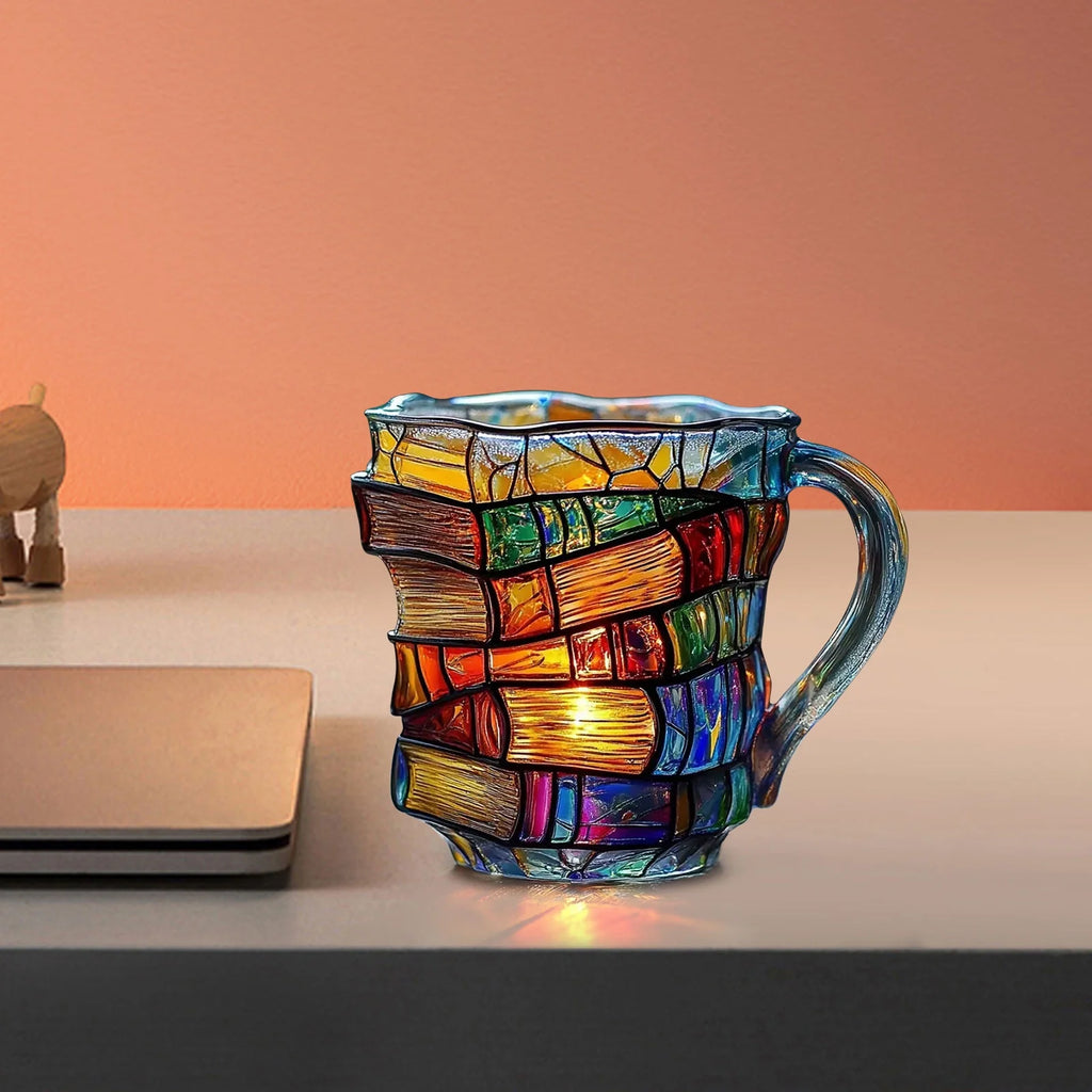 On Clearance ,Stackable Handmade Coffee Mugs,11Oz Novelty Unique 3D Painted Books Stack Morning Coffee Mug,Collection Gifts for Literature Lovers Readers Librarians Writers(#B)