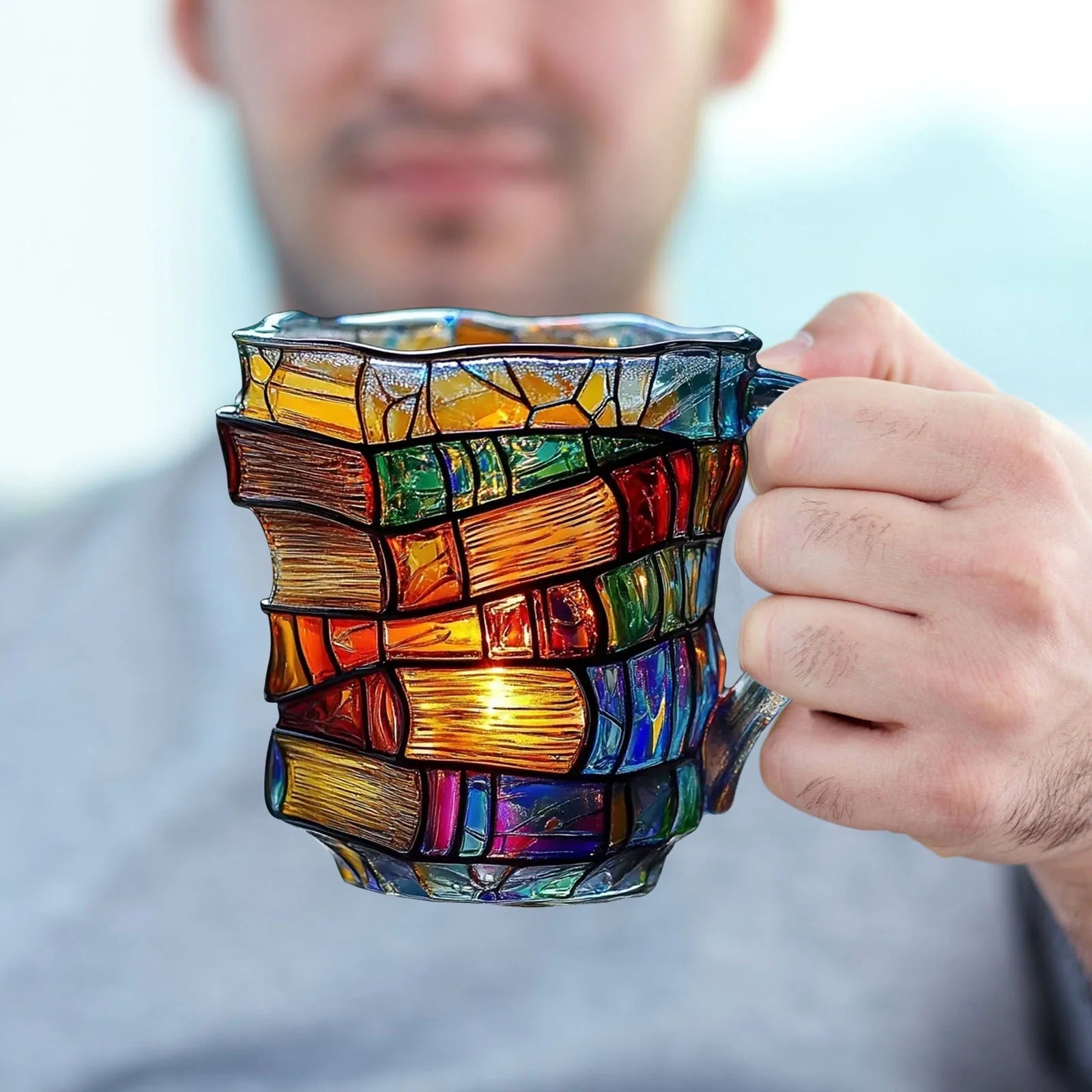 On Clearance ,Stackable Handmade Coffee Mugs,11Oz Novelty Unique 3D Painted Books Stack Morning Coffee Mug,Collection Gifts for Literature Lovers Readers Librarians Writers(#B)
